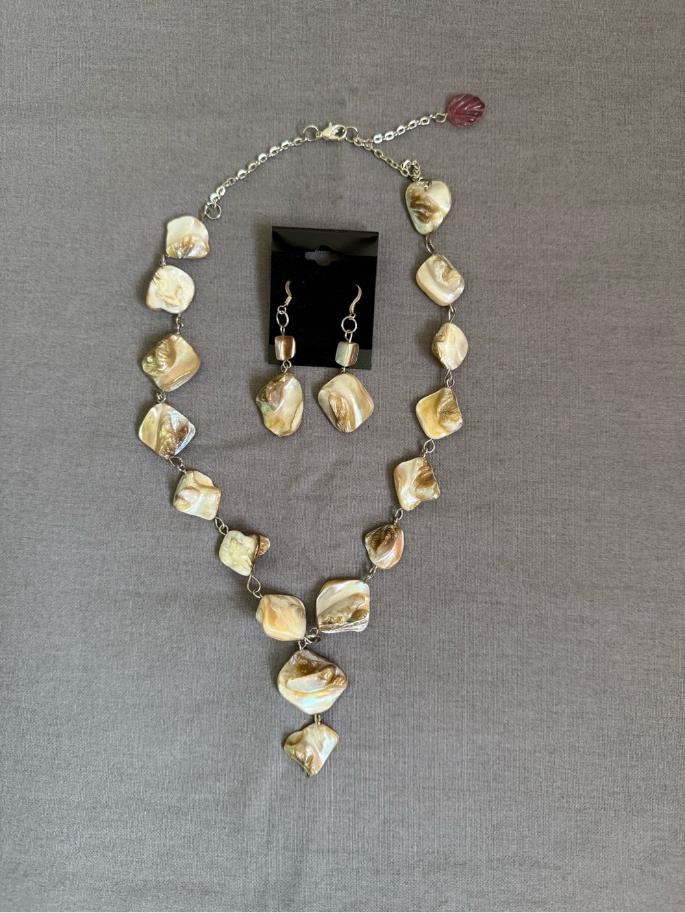 Pearlescent Beige Necklace & Earring Set